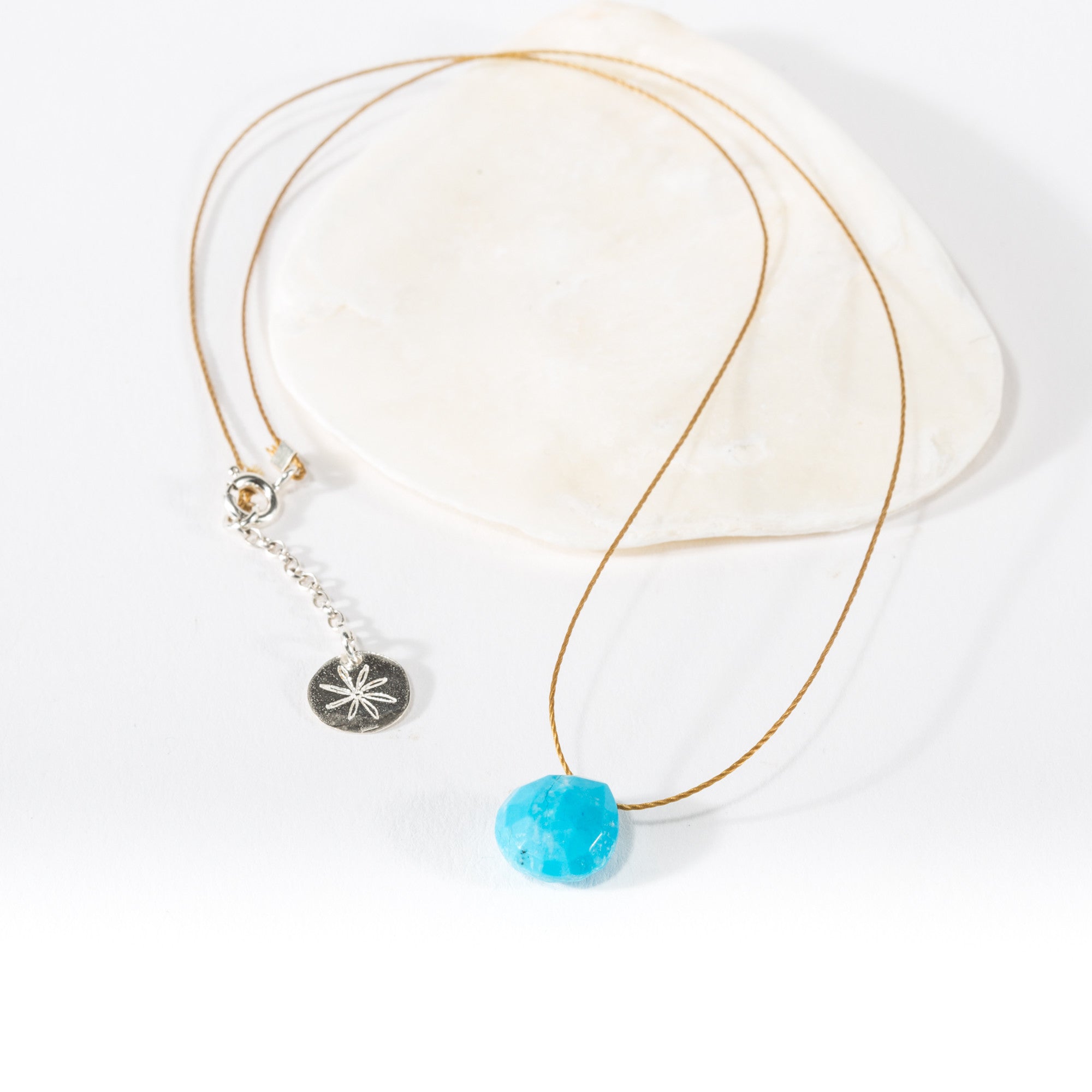 Sea Glass Inspired Turquoise Gemstone Pendant Necklace (Silk Cord)