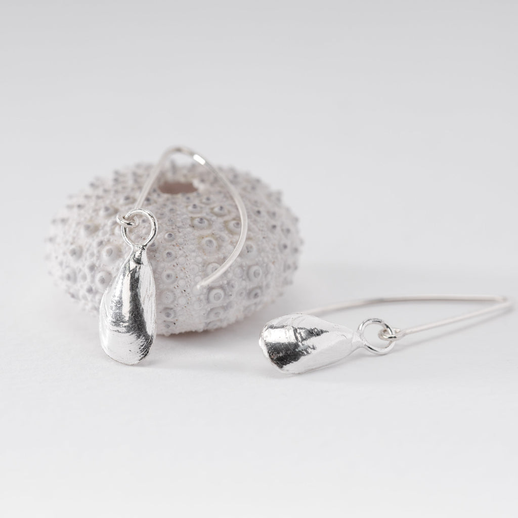Mattiscombe Mussel Shell Drop Earrings (Silver Wire)
