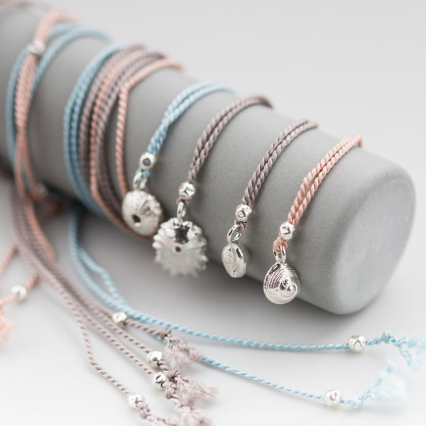 Tiny Silver Salcombe Seashells Silk Necklace