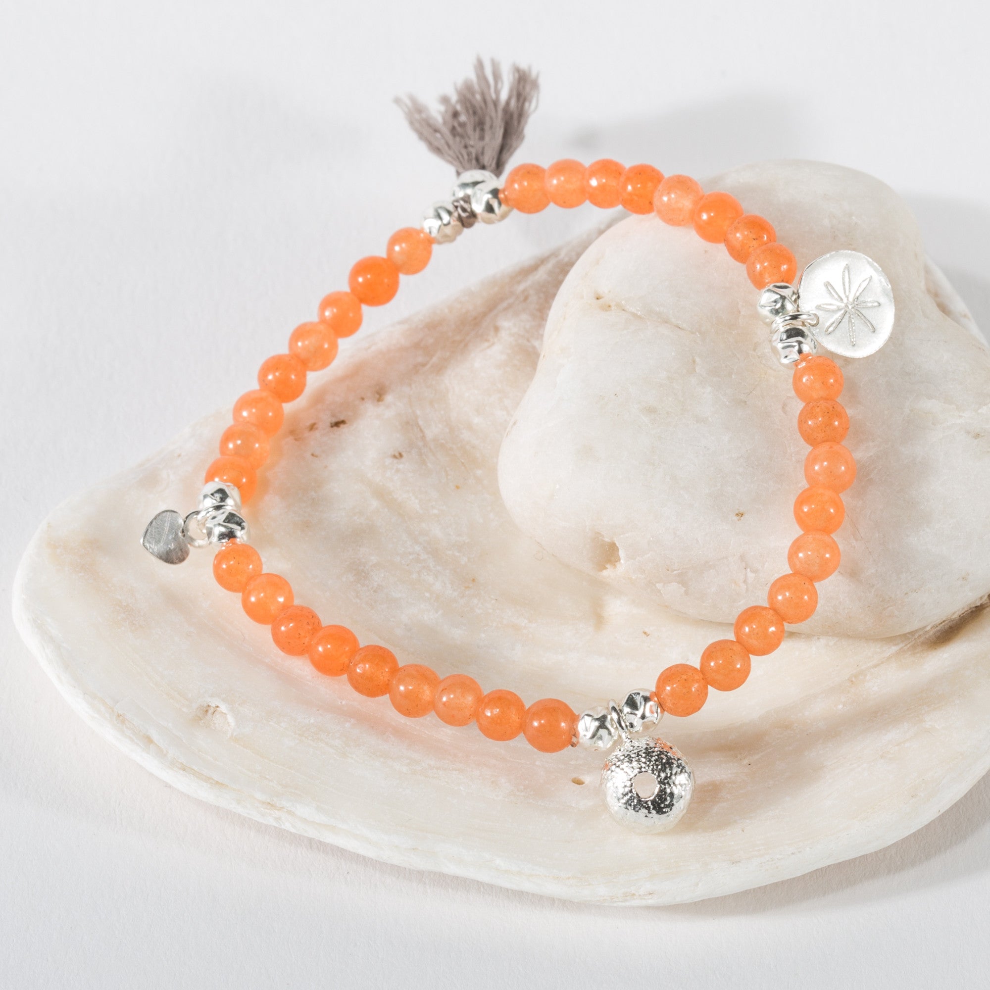 Rockpool Inspired Silver Shell Charm Stacking Bracelet (Beaded)