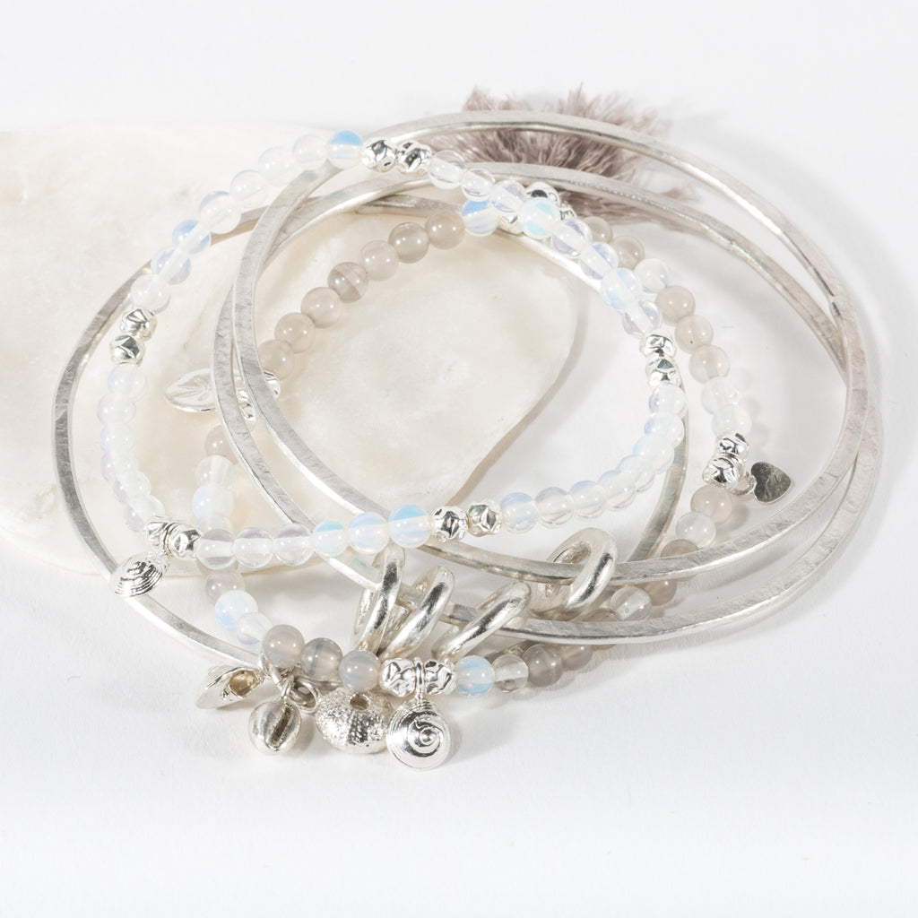 Rockpool Inspired Silver Shell Charm Stacking Bracelet (Beaded)